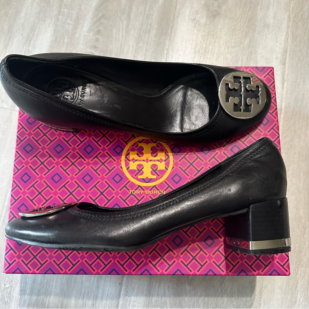 Tory Burch Black Heels with Silver Accent